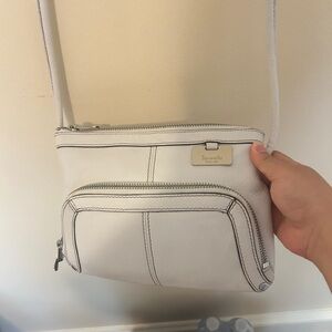 Tignanello Stone White Leather Crossbody Bag